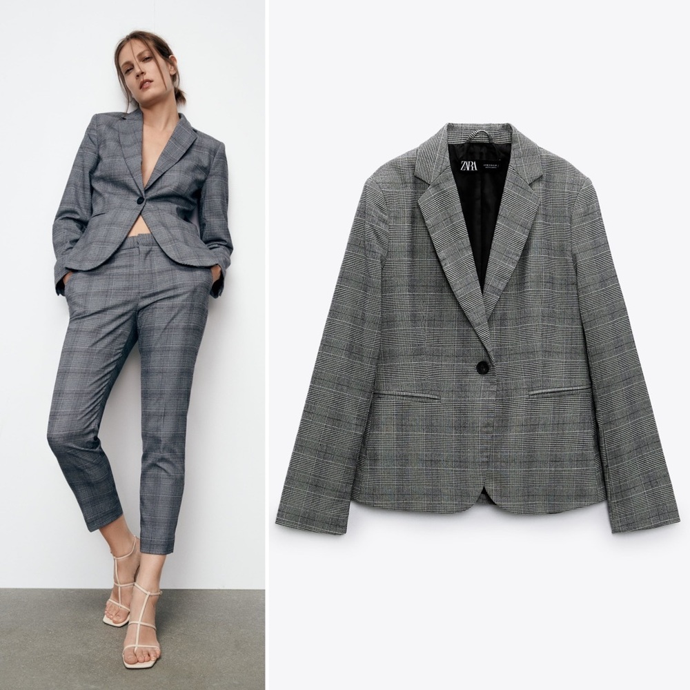 Zara Check Tailored Blazer Jacket US 6